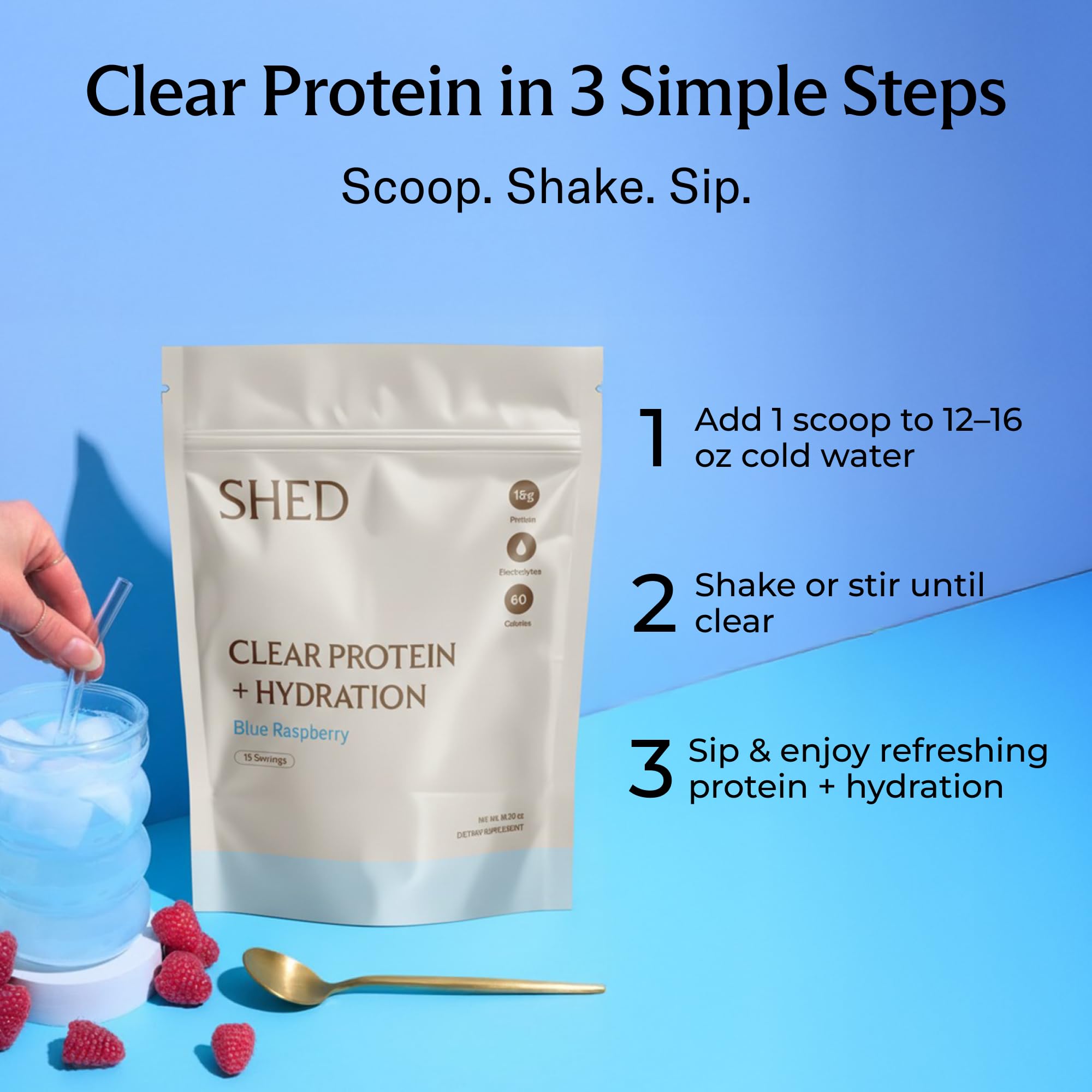 Sabor Melocotón Mango Shed Nutrition Proteína Clara para hidratación agradable.