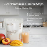 Shed Clear Protein sin lactosa y baja en calorías, perfecto para dietas.