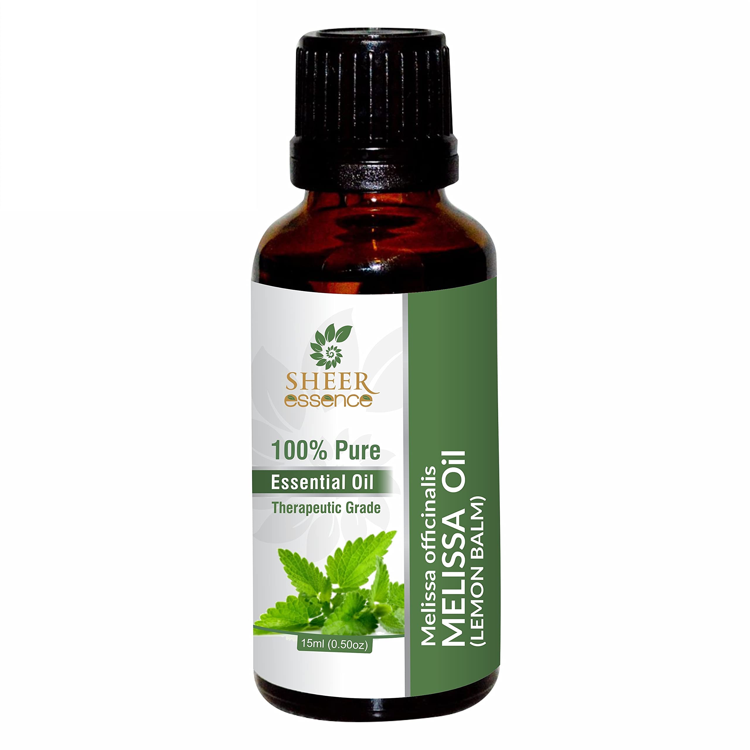 Aceite esencial Melissa de Sheer Essence en frasco, aroma cítrico y calmante.