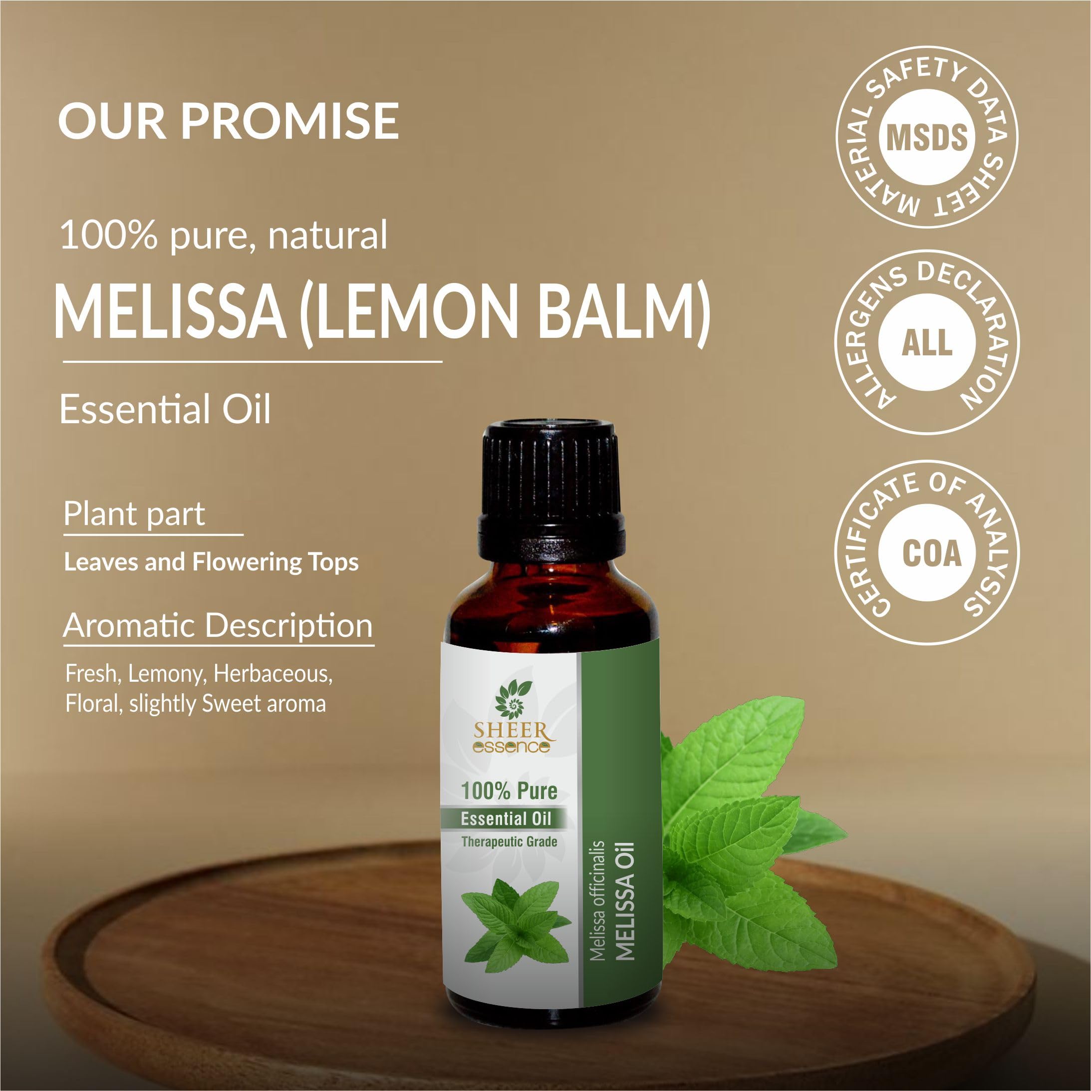 Gotas de Melissa de Sheer Essence para aromaterapia suave.