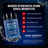 Etiqueta de Sheer Strength DHEA con dosis claras para planificación