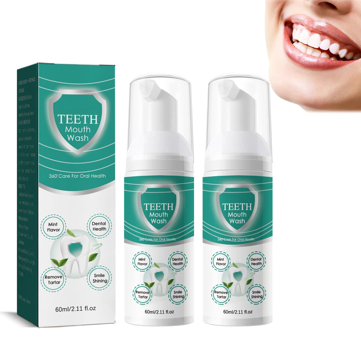 Botella de enjuague Sheghy Teeth Total Care para cuidado bucal completo.