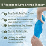 Sherpa Therapy 4PK cubierta suave incluida para mayor confort durante la terapia fría.