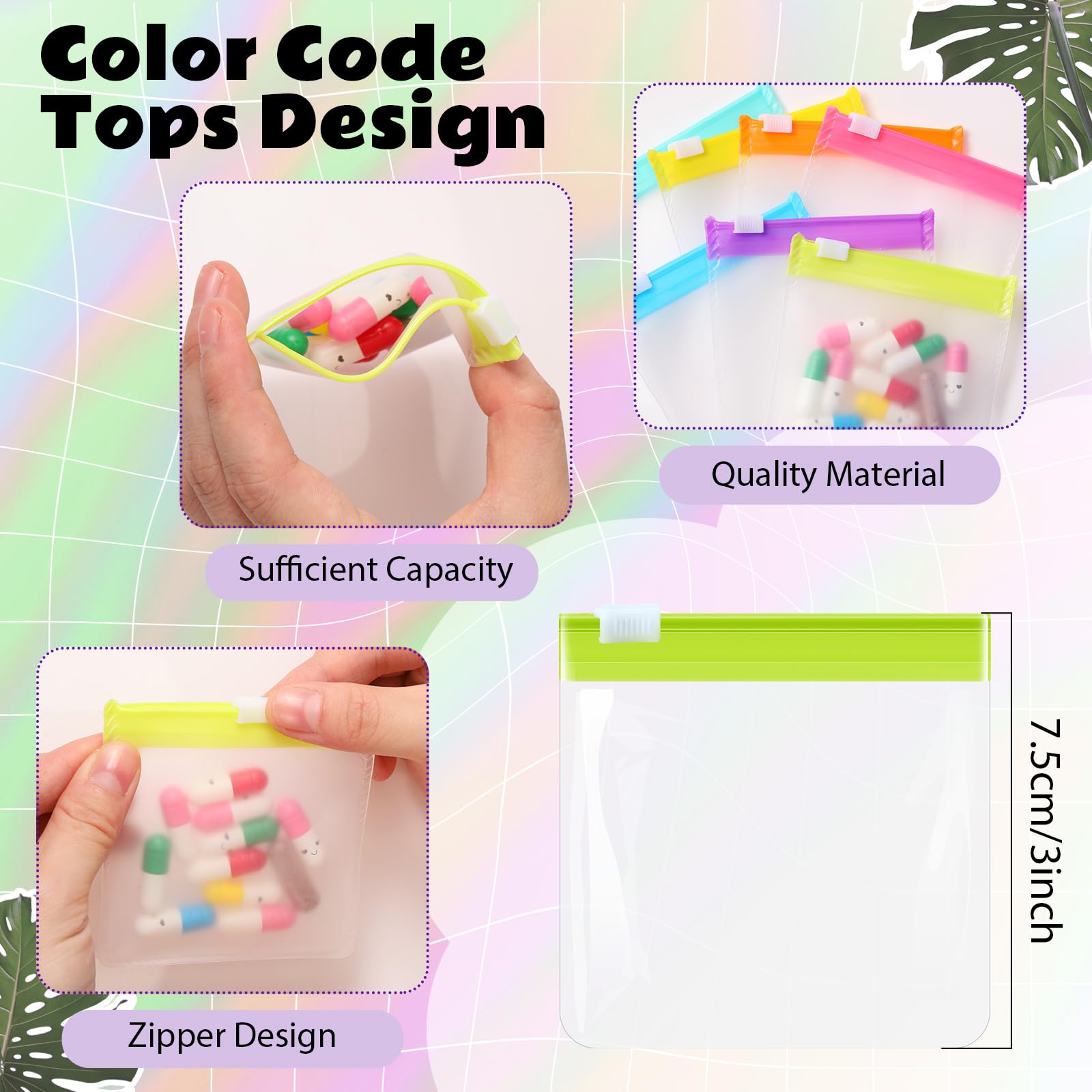 Sherr bolsas píldora código color 7 tonos para encontrar fácilmente tus pastillas