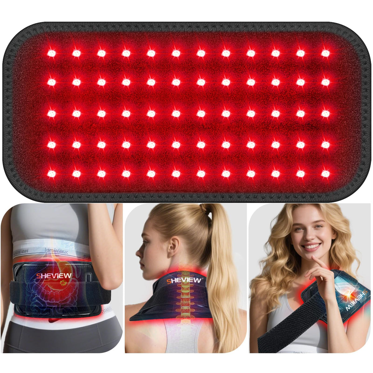 SHEVIEW almohadilla de terapia con luz roja 660-850 para uso compacto.