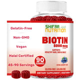 SHIFAA NUTRITION Biotina Gomitas, paquete de 90, sabor suave para cabello y uñas.
