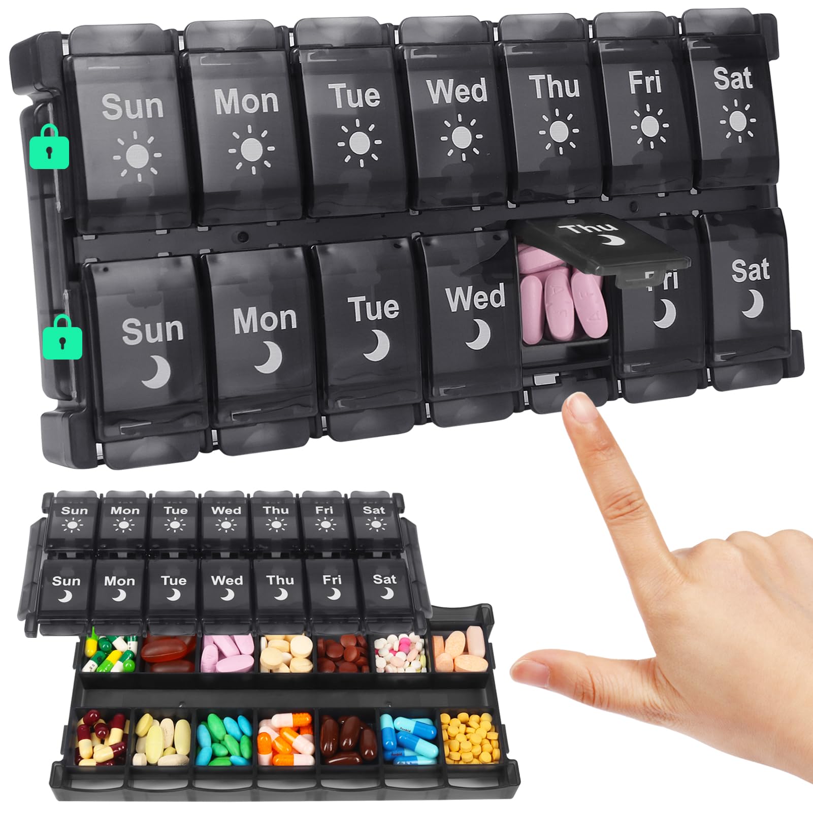Shintop caja pastillas semanal, dos tomas al día, facilita la organización diaria.
