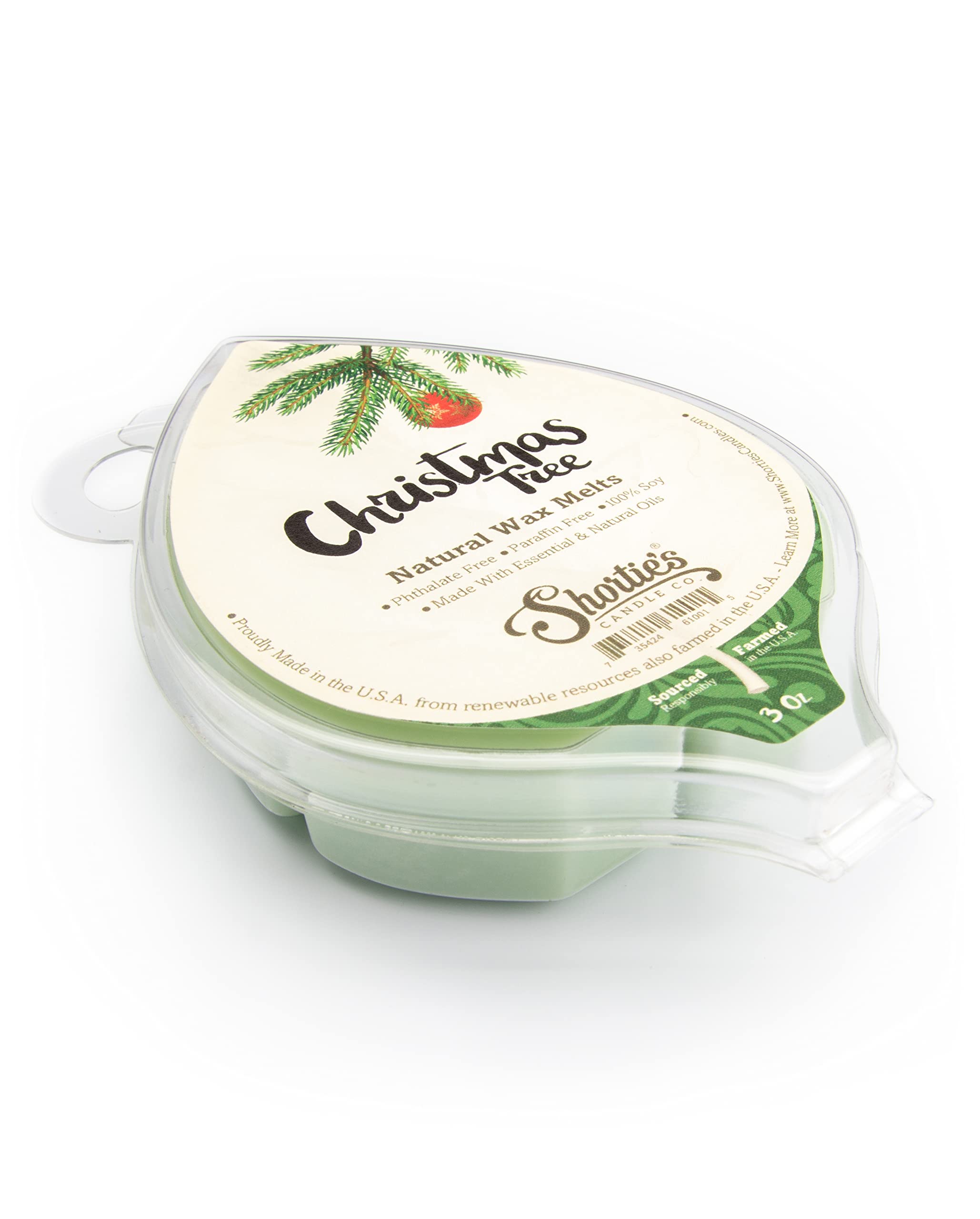 Shortie's Árbol de Navidad, cera de soya natural para fragancias duraderas.