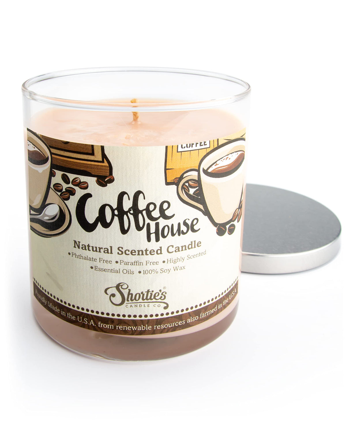 Shortie's Candle Company vela de soya natural con aroma cafetería para sala, fragancia duradera.