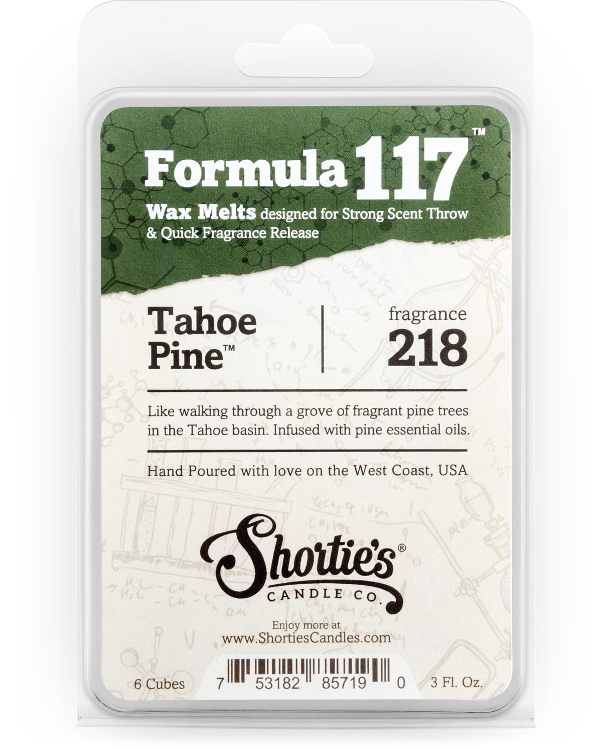 Shortie's Tahoe Pine barra de 3 oz para aroma duradero en habitación