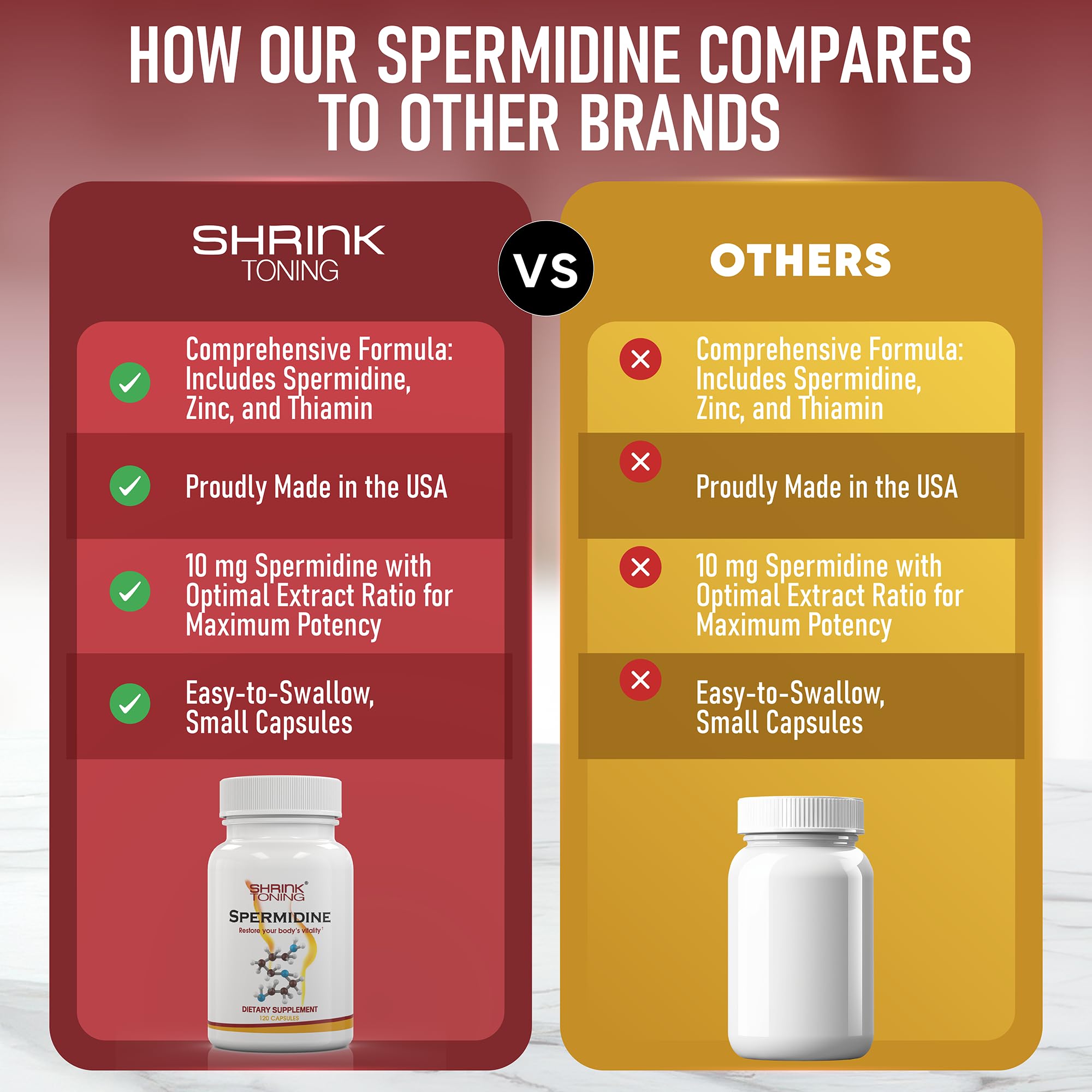 Shrink Spermidina: etiqueta frontal destacando zinc y tiamina.