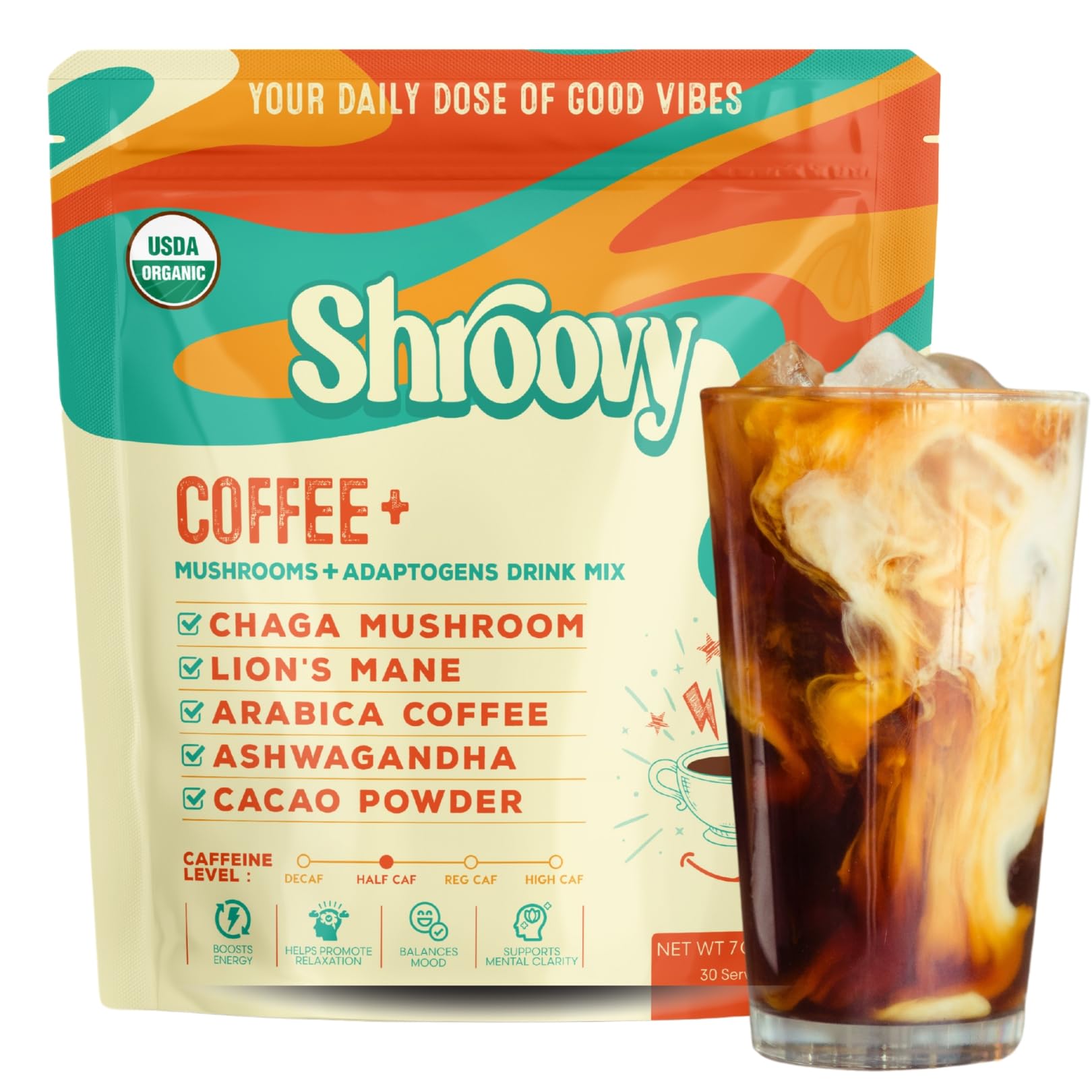 Shroovy cafe organico con hongos, melena de león y chaga para claridad mental