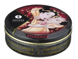 Shunga vela de masaje con aroma a fresa espumosa en envase portátil.