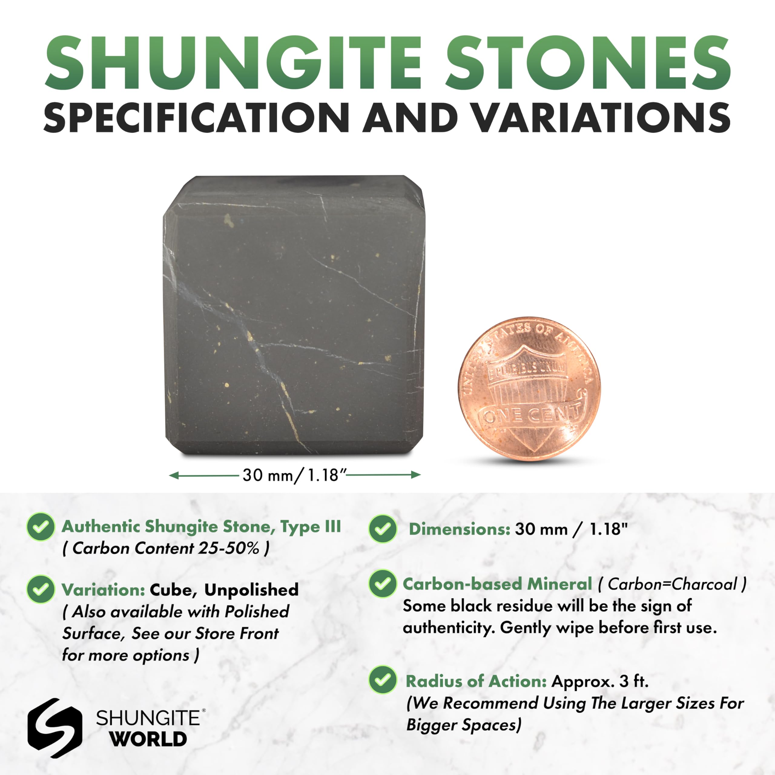 Cubo Shungite World enfocado en chakra para equilibrio del entorno.