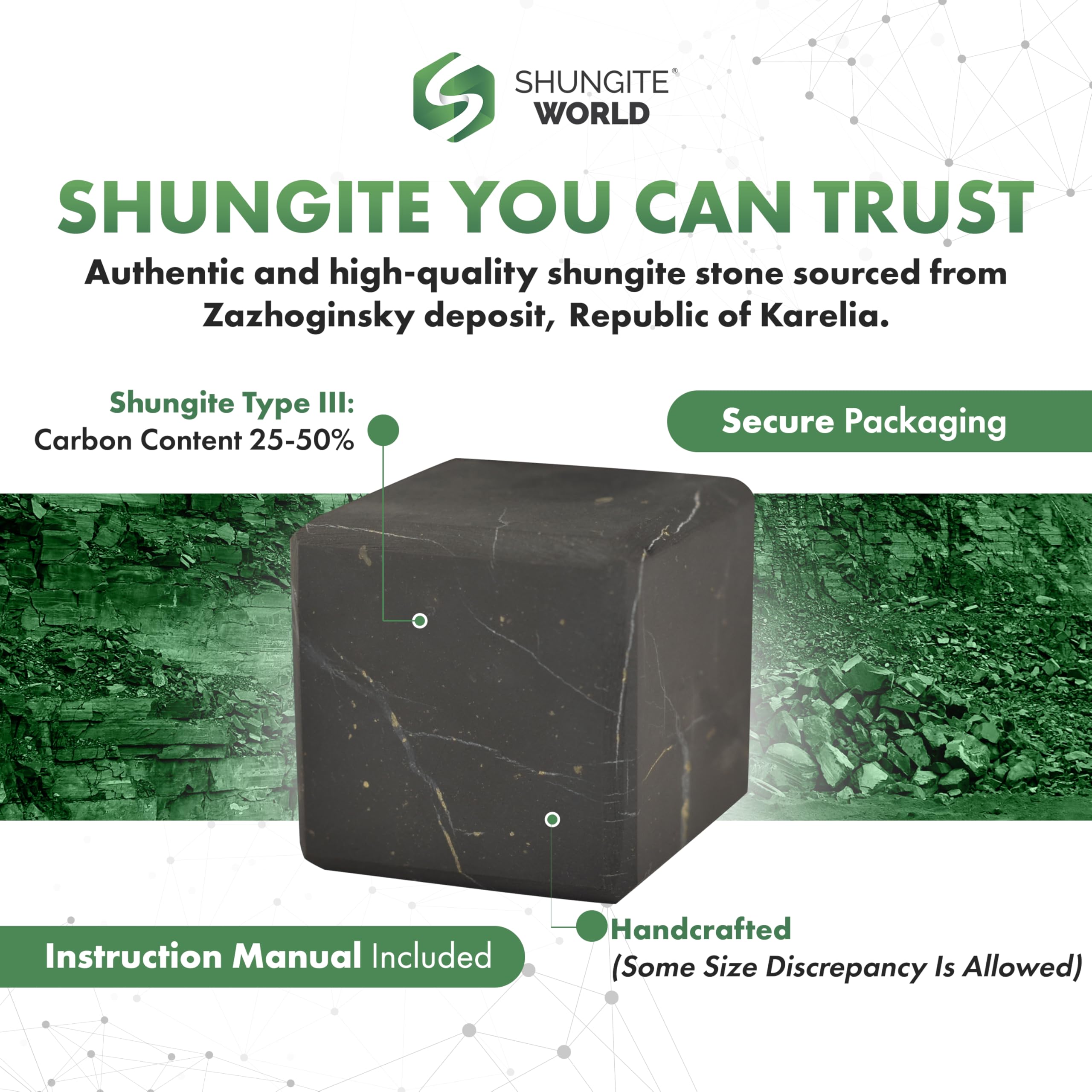 Cubo Shungite World ideal para meditación y relajación diaria.