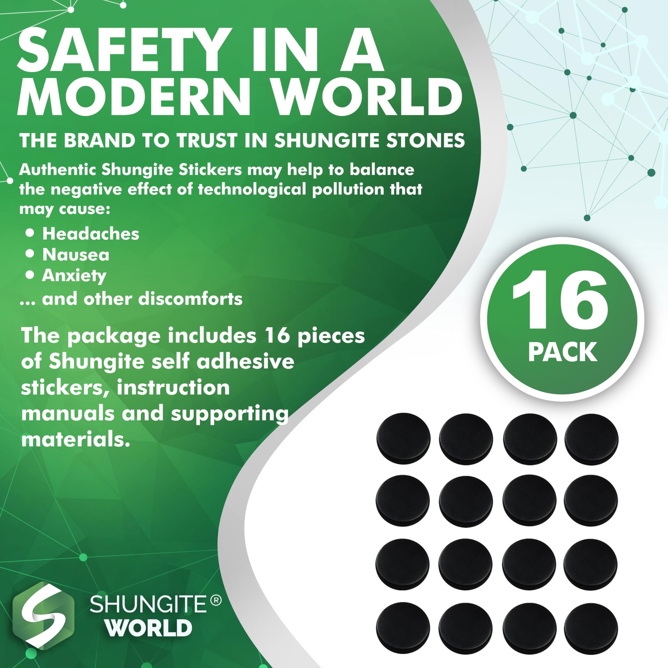 Shungite World pegatinas para tableta 40 mm aplicadas, calma y concentración al usarla.