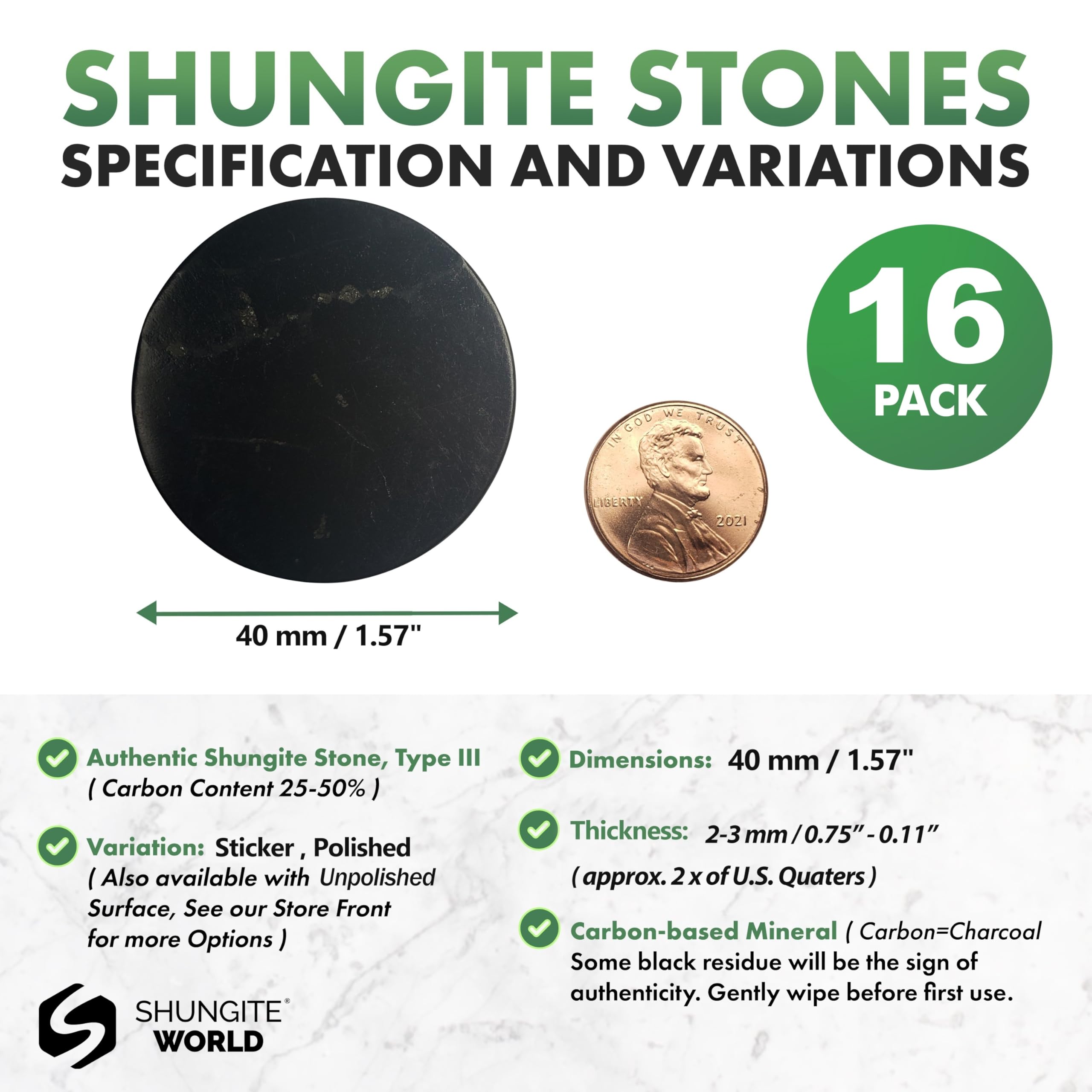 Shungite World pegatinas para teléfono 40 mm aplicadas, protección para uso diario.