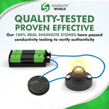 Shungite World: empaque seguro con instrucciones claras para usar las pegatinas.