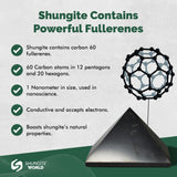 Piramide Shungite World 80 mm, superficie pulida, diseño decorativo para escritorio.