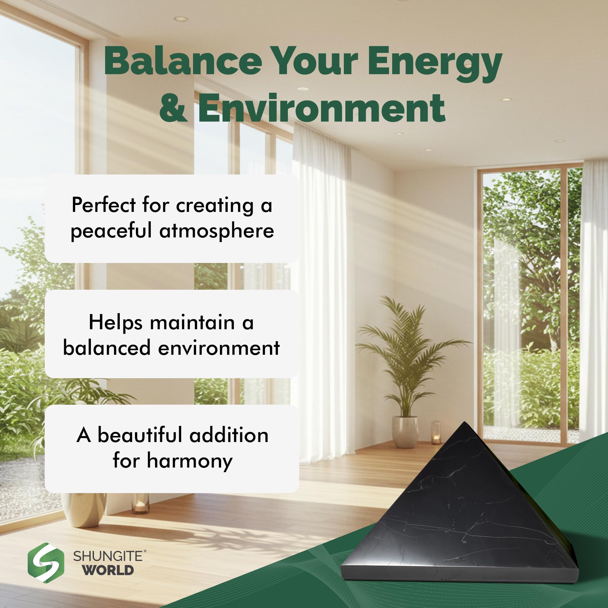 Piramide Shungite World ideal para meditación en dormitorio