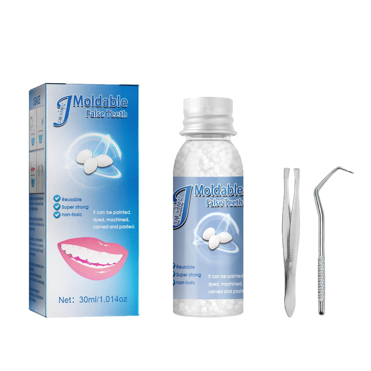 SHxxyljh: perlas de reparación dental en frasco para retoques rápidos.