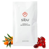 Sibu espino amarillo Omega-7 cápsulas blandas en bote; favorecen hidratación de la piel.