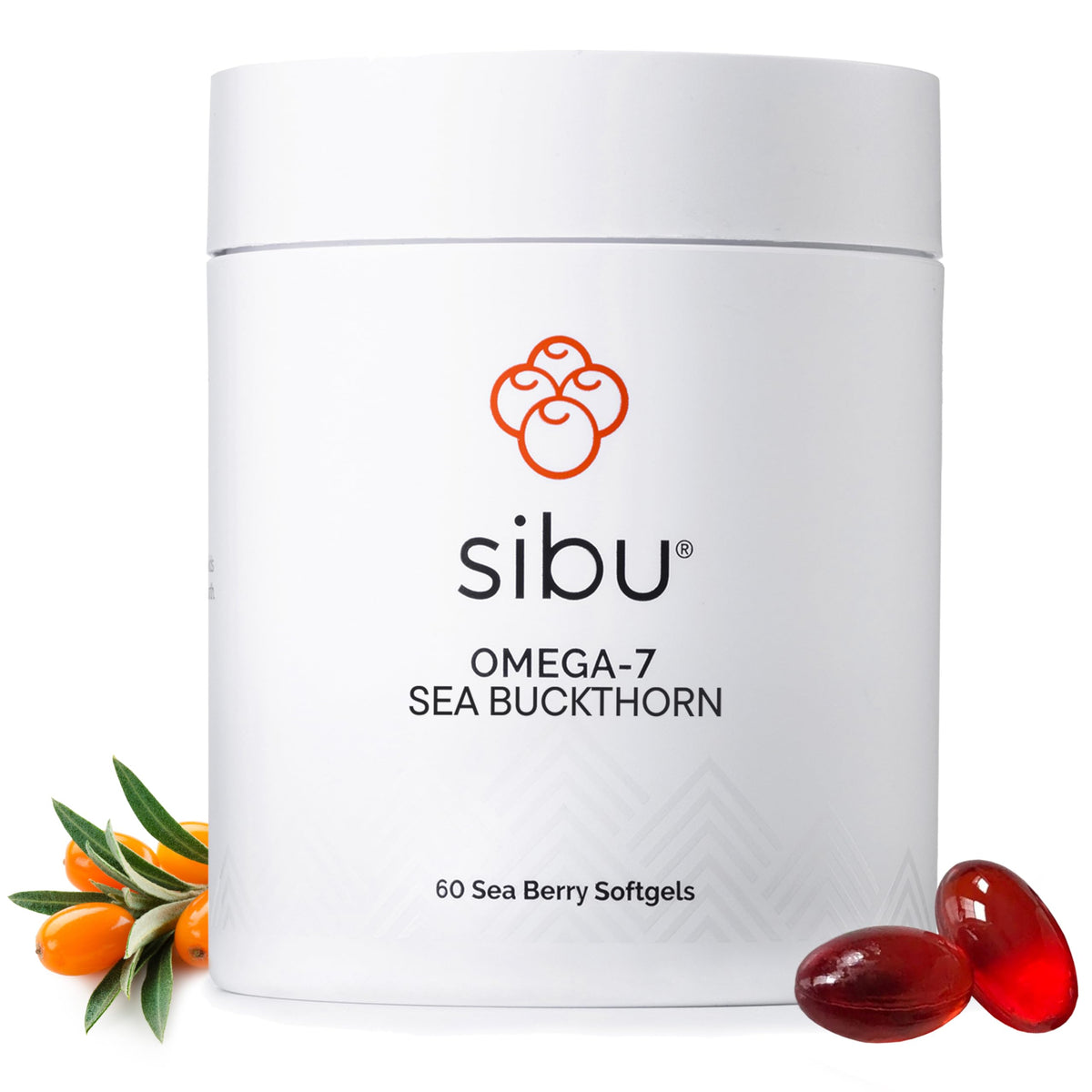 Sibu omega-7: cápsulas blandas en botella, apoyo a la piel y uñas.