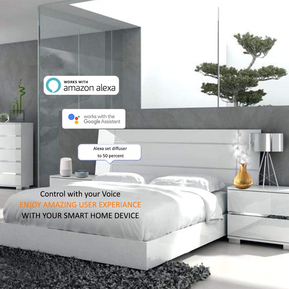 Difusor Sierra Modern Home compatible con Alexa y Google Home para control por voz.