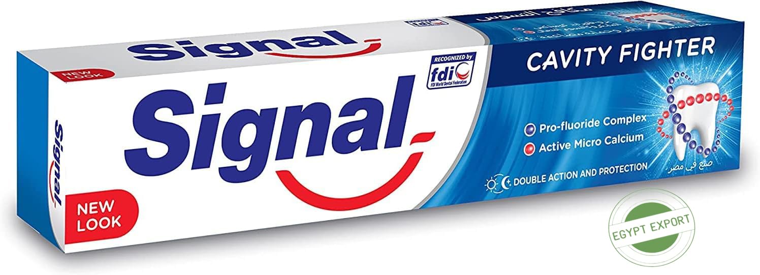 Pasta dental Signal muestra Pro Fluoruro para fortaleza dental.