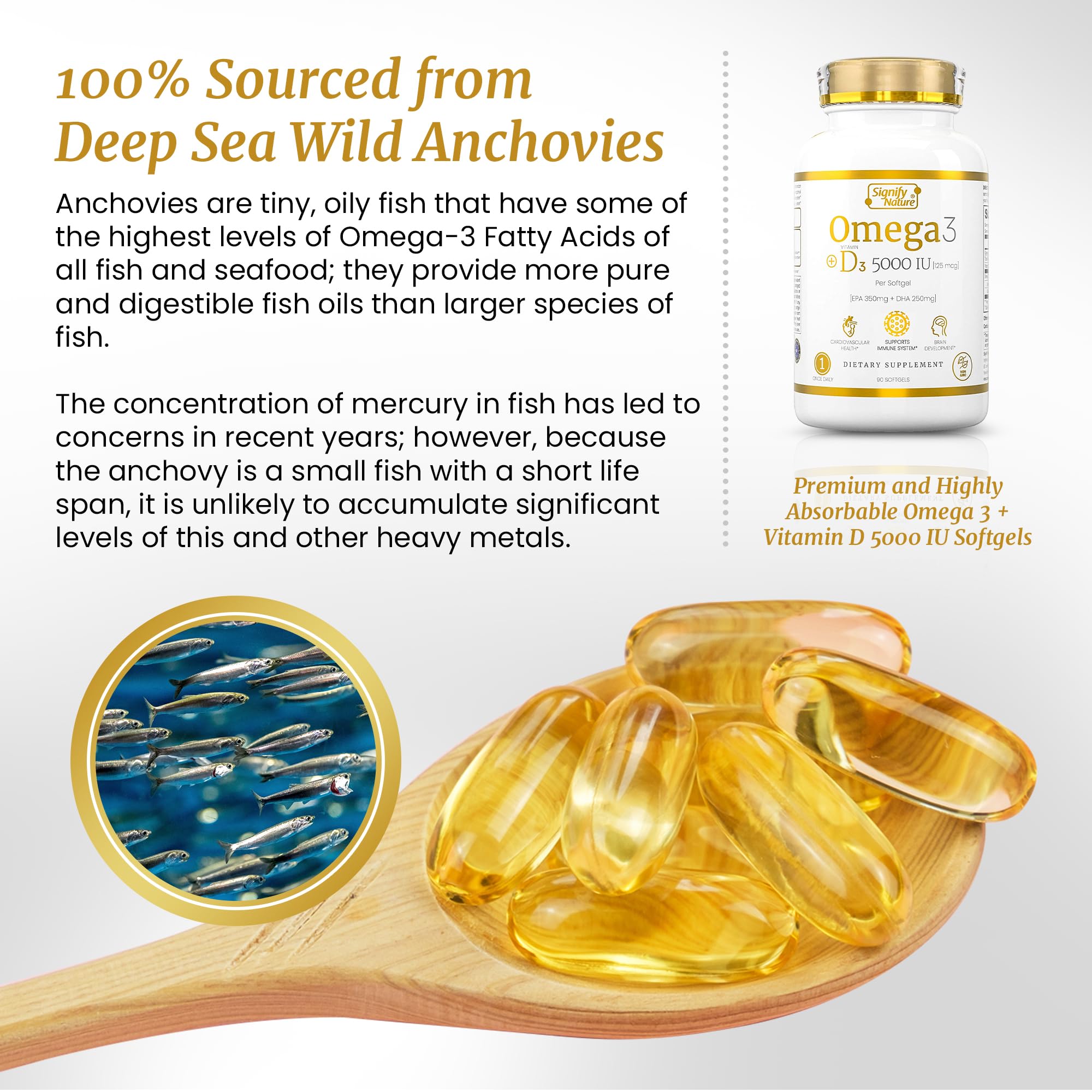 Signify Nature Omega 3 D3: dosis diaria para apoyo cerebral y bienestar.