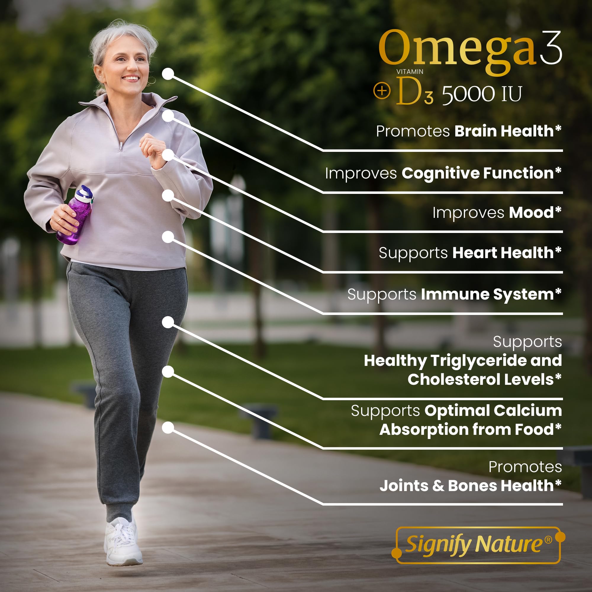 Signify Nature Omega 3: etiqueta CGMP que certifica pureza y calidad.