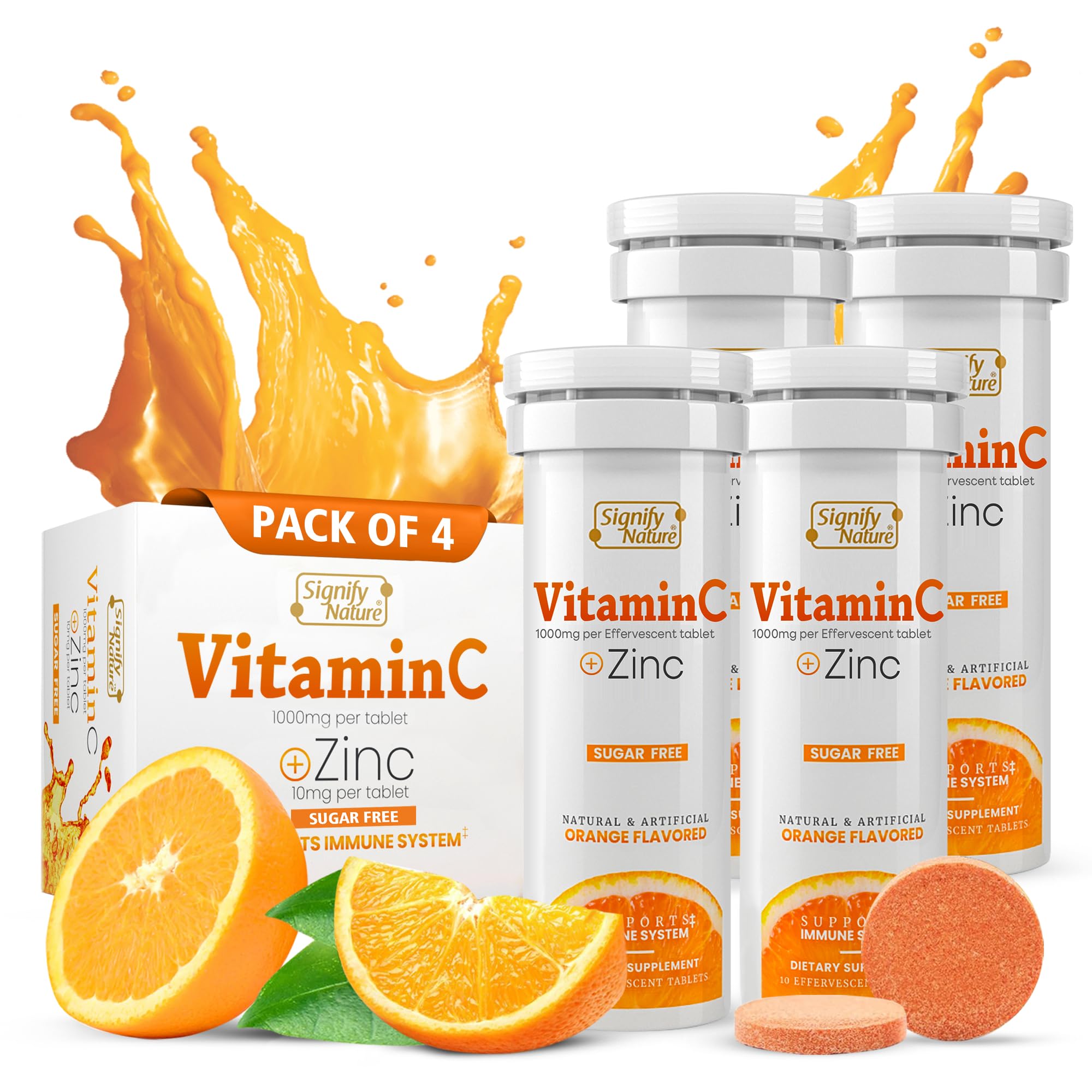Signify Nature Vitamina C 1000mg efervescente en vaso para apoyo diario.