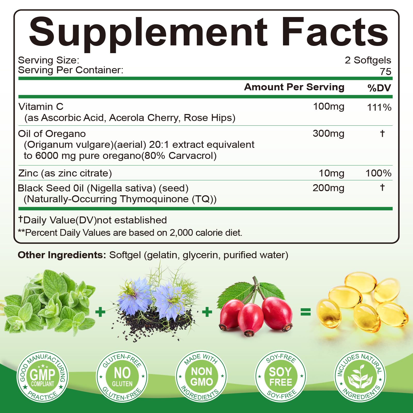 SIGNILIFE Cápsulas de oregano con semilla negra, dosis potentes para soporte inmunitario.