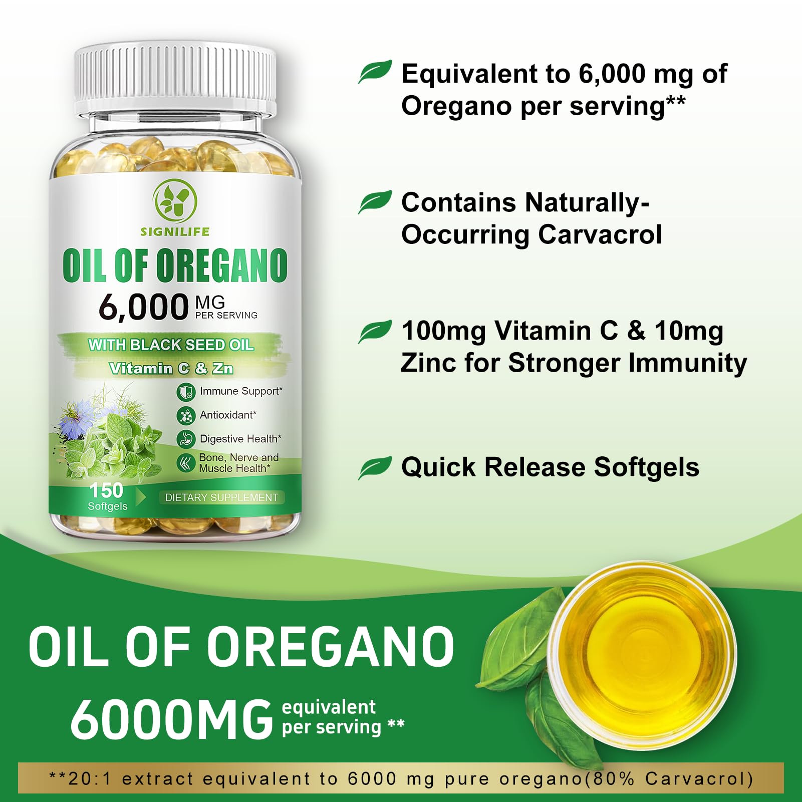 SIGNILIFE Apoyo digestivo con oregano y semilla negra, calma molestias estomacales de forma natural.