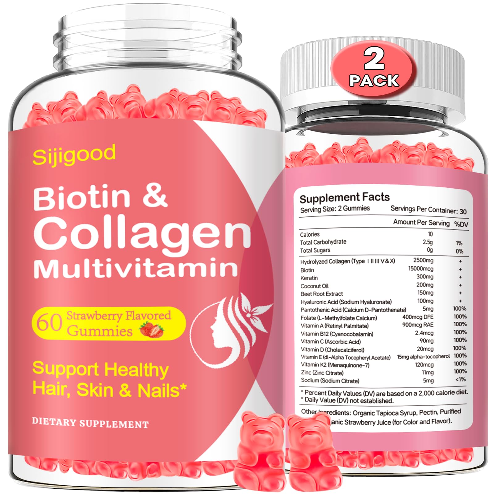 Sijigood gominolas de colágeno con absorción 5x para piel y cabello.