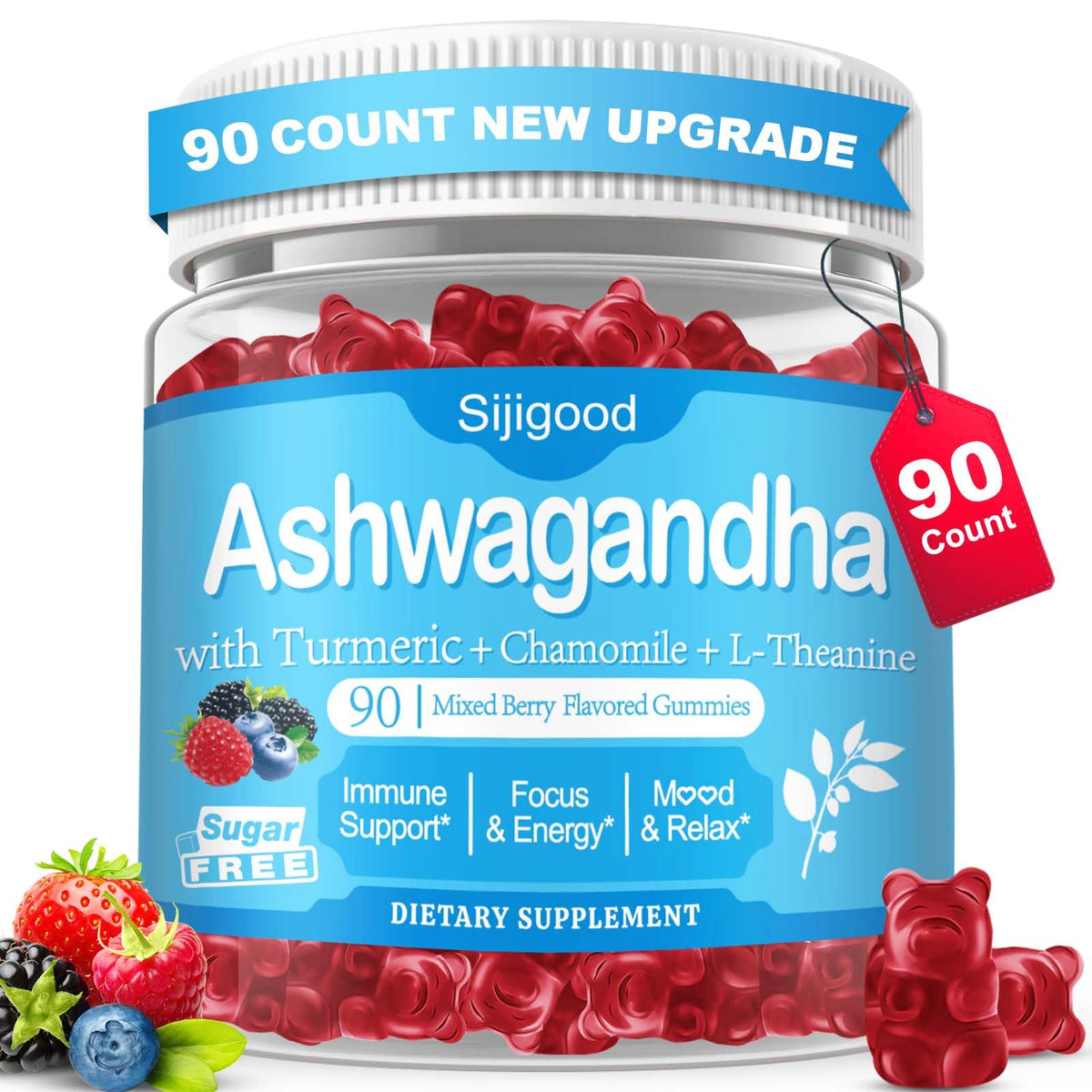 Sijigood gomitas de ashwagandha 2500mg, sabor frambuesa, para calma diaria