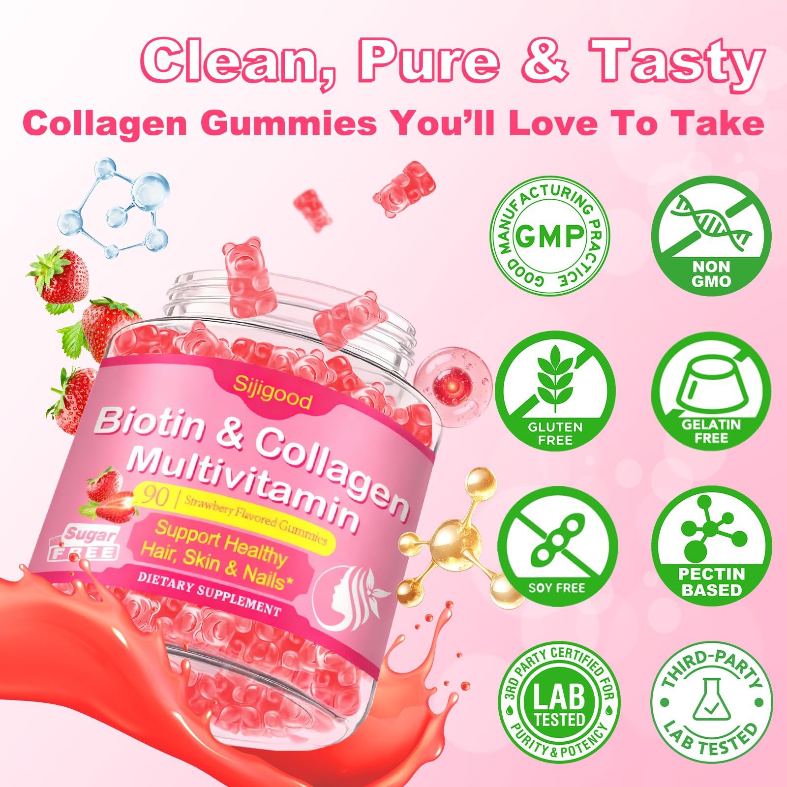Gomitas Sijigood para cuidado de piel, cabello y uñas en uso diario.