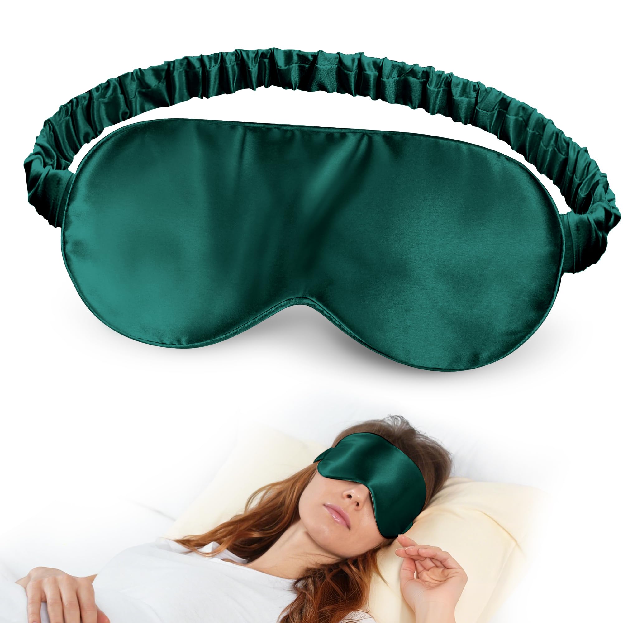Antifaz Silk Dream verde oscuro, seda morera, descanso suave y cómodo.