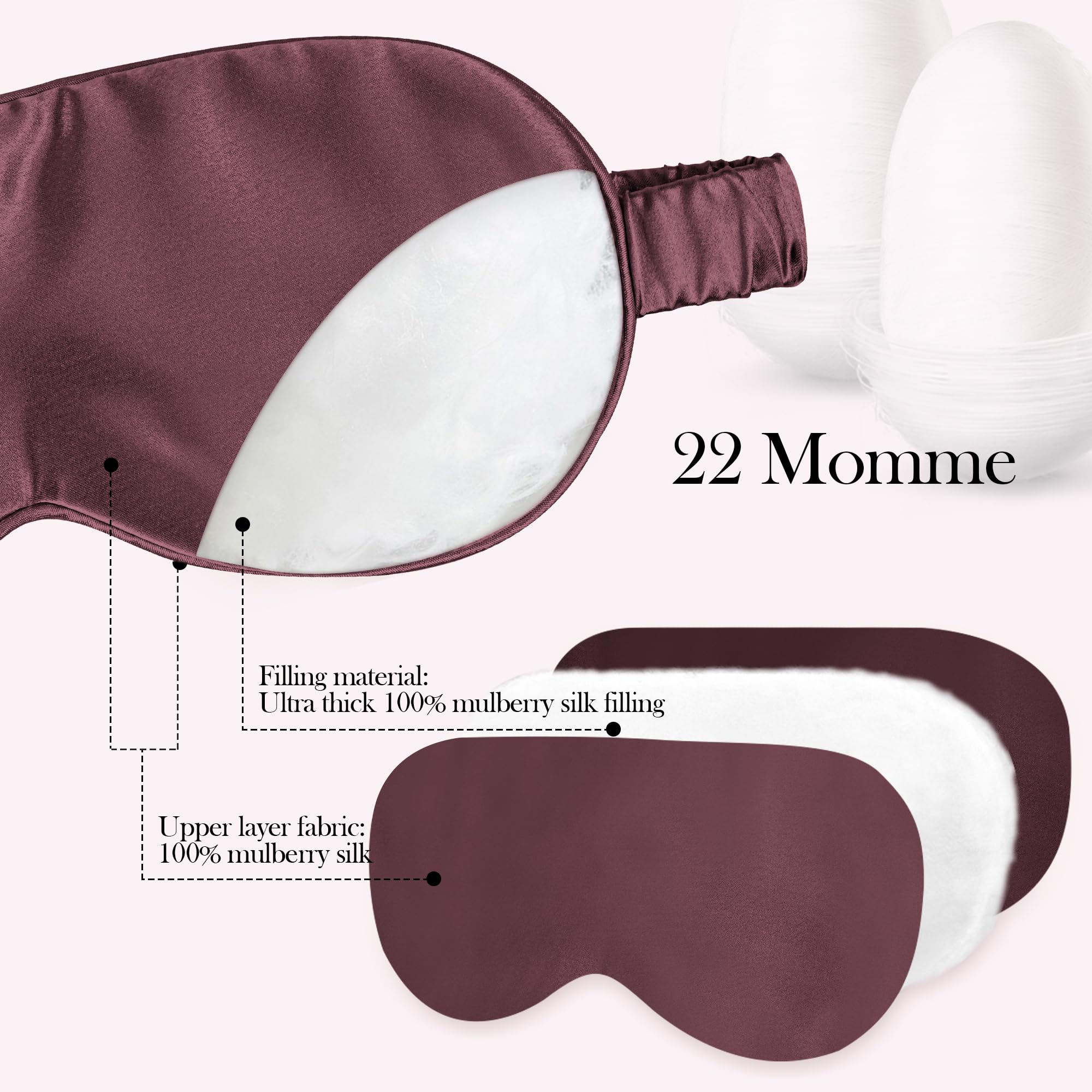 Silk Dream antifaz azul de seda morera, tejido 22 momme para descanso suave