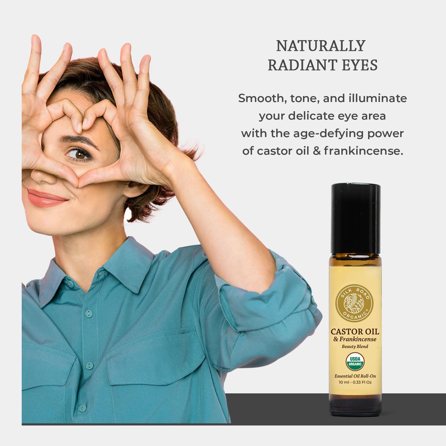 Silk Road Organic Aceite de Ricino: botella de 10 ml para hidratación suave del contorno de ojos.