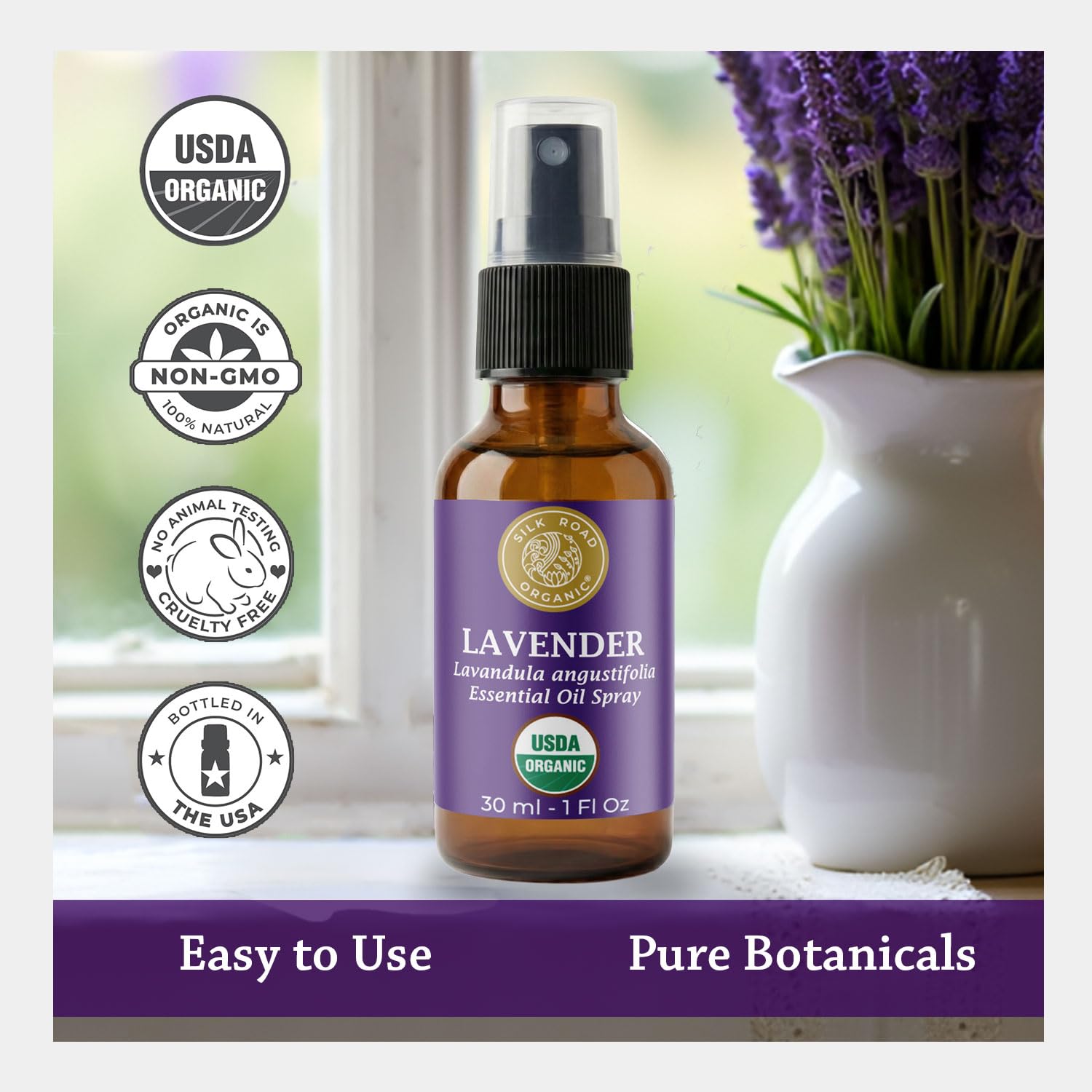 Silk Road Organic Lavanda Spray con aceite de coco fraccionado para aromaterapia segura