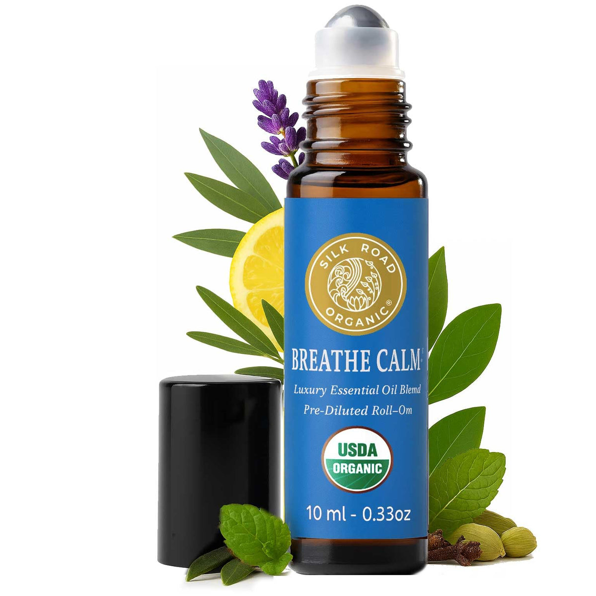 Silk Road Organic Breathe Calm, frasco de 10 ml para alivio rápido de congestión.