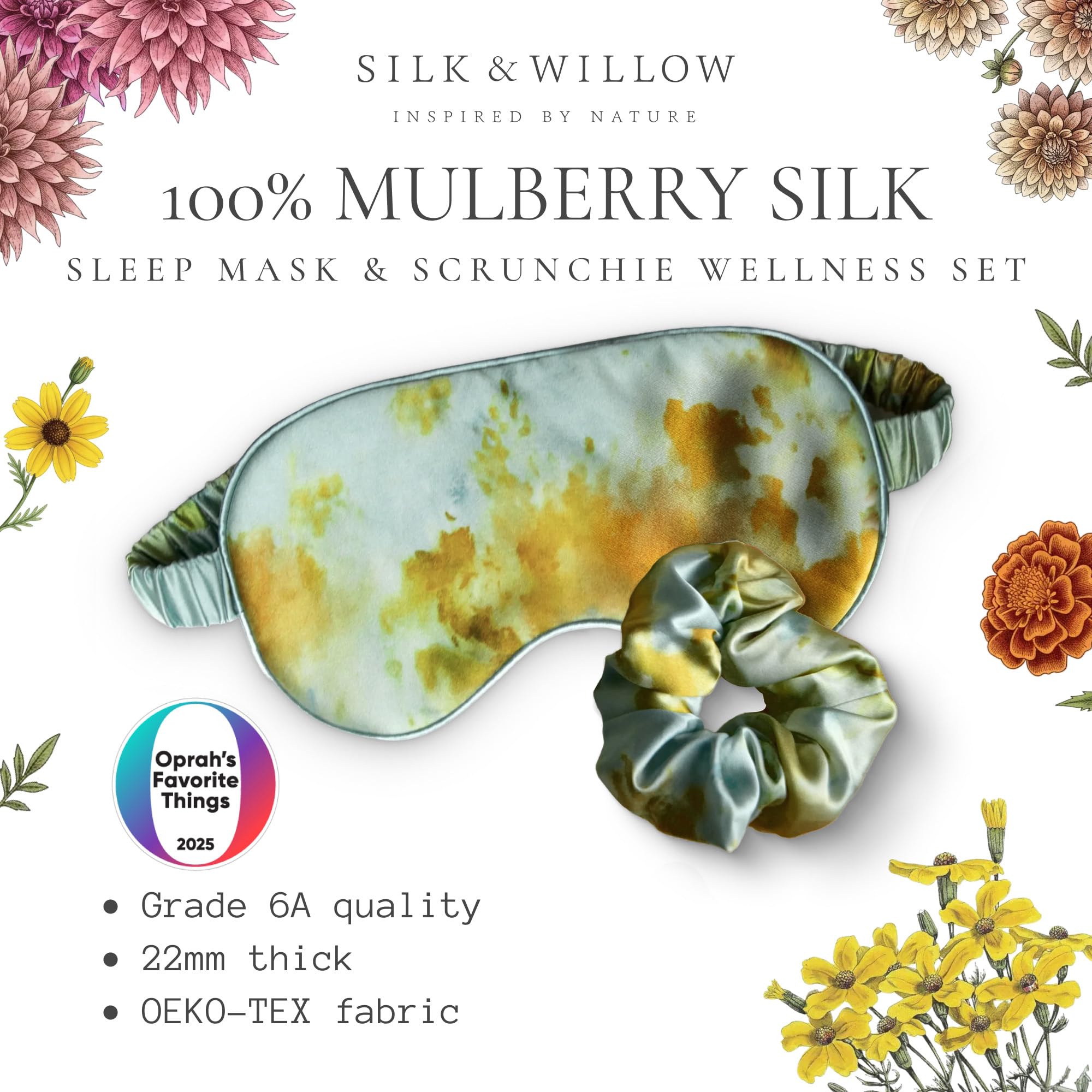 Silk&WILLOW gomita seda Teal Marigold para cabello suave y sin enganches