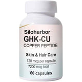 Siloharbor GHK-Cu, botella de cápsulas para piel y cabello saludables.