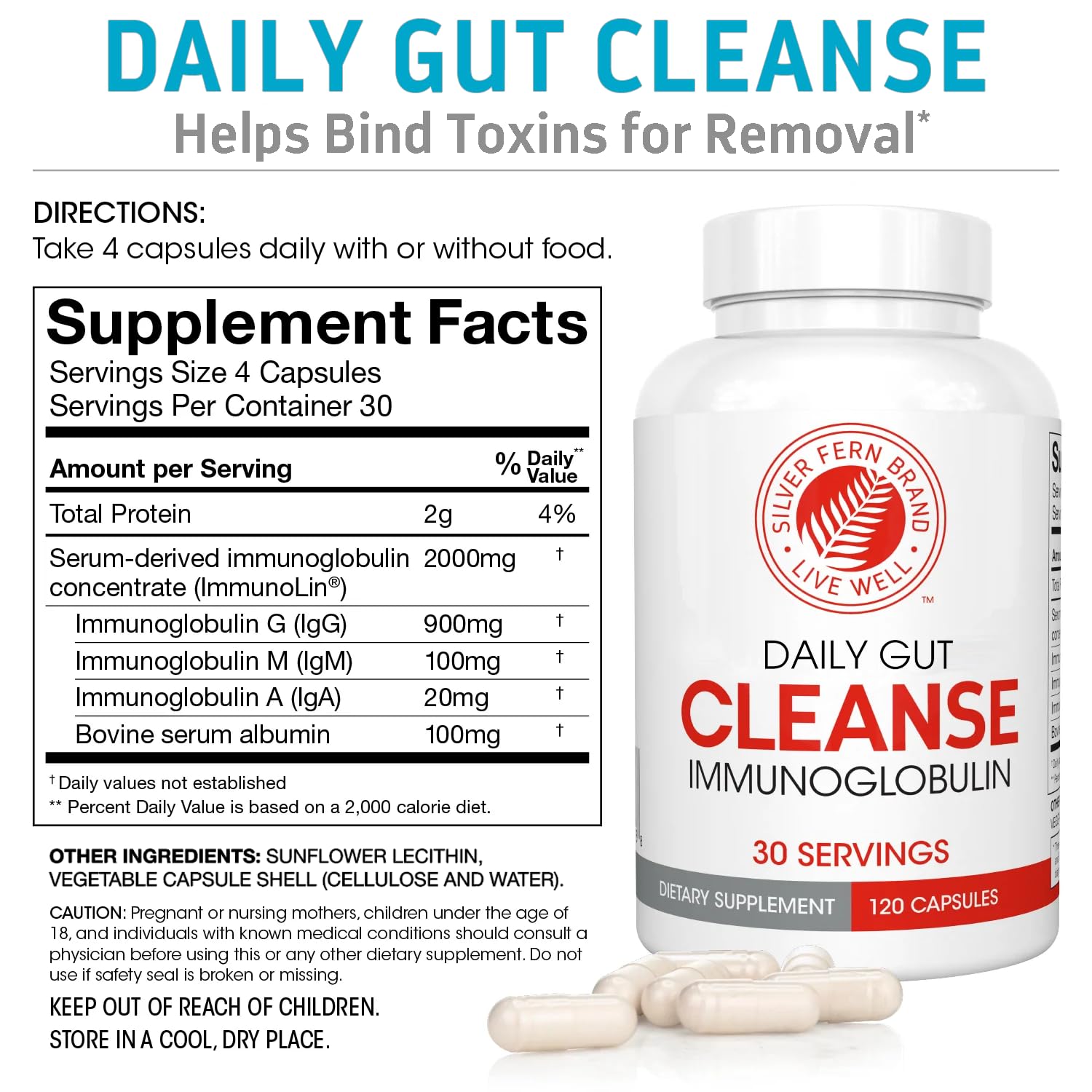 Etiqueta delantera de Silver Fern Cleanse en primer plano.
