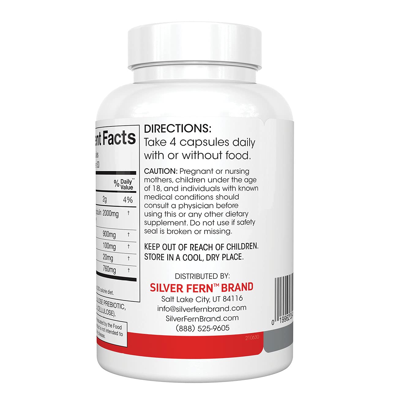 Etiqueta trasera de Silver Fern Cleanse con detalles de postbióticos.