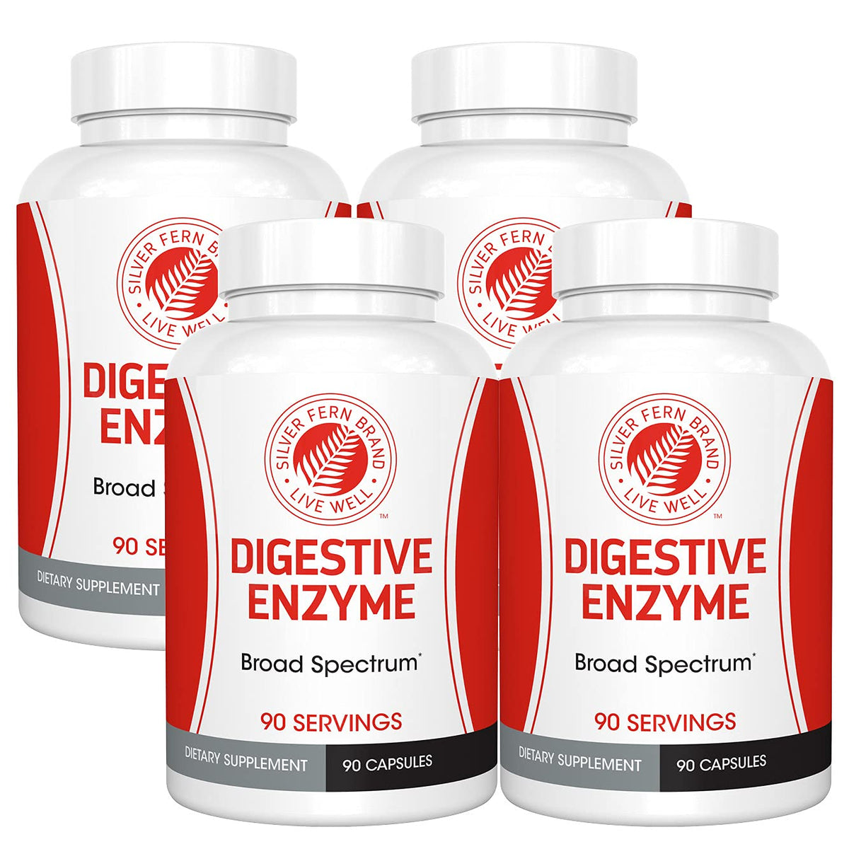 Silver Fern enzimas digestivas, botella de 90 cápsulas para tomar con las comidas.