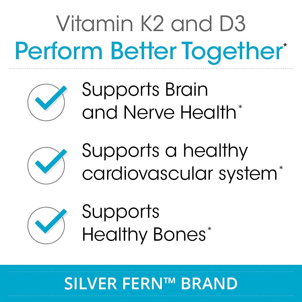 Botella de Silver Fern K2-D3 de 60 cápsulas para energía diaria sostenible.