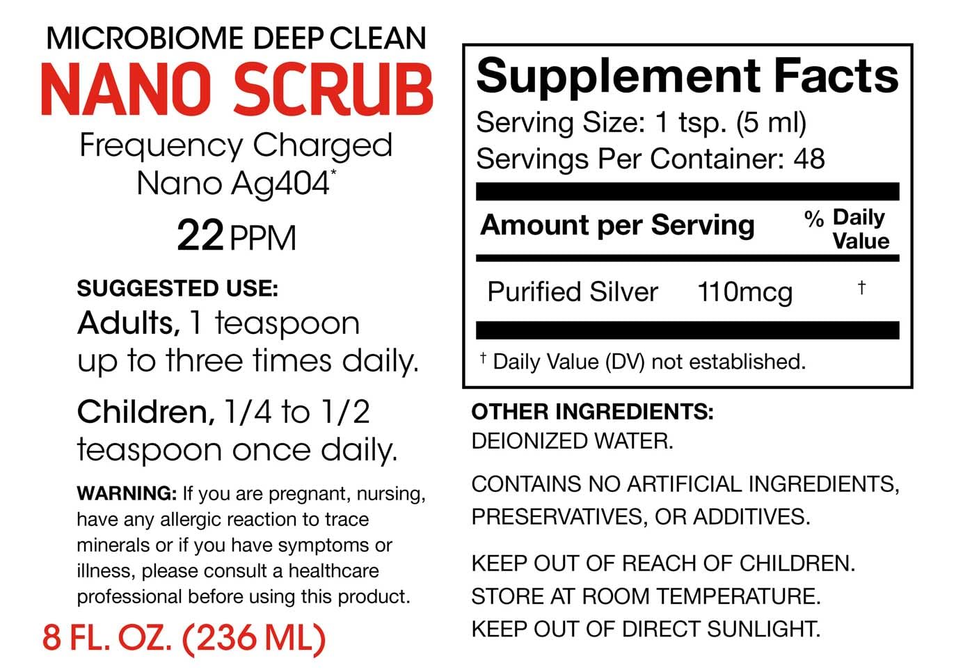 Nano Scrub de Silver Fern: etiqueta con 22 PPM para uso práctico