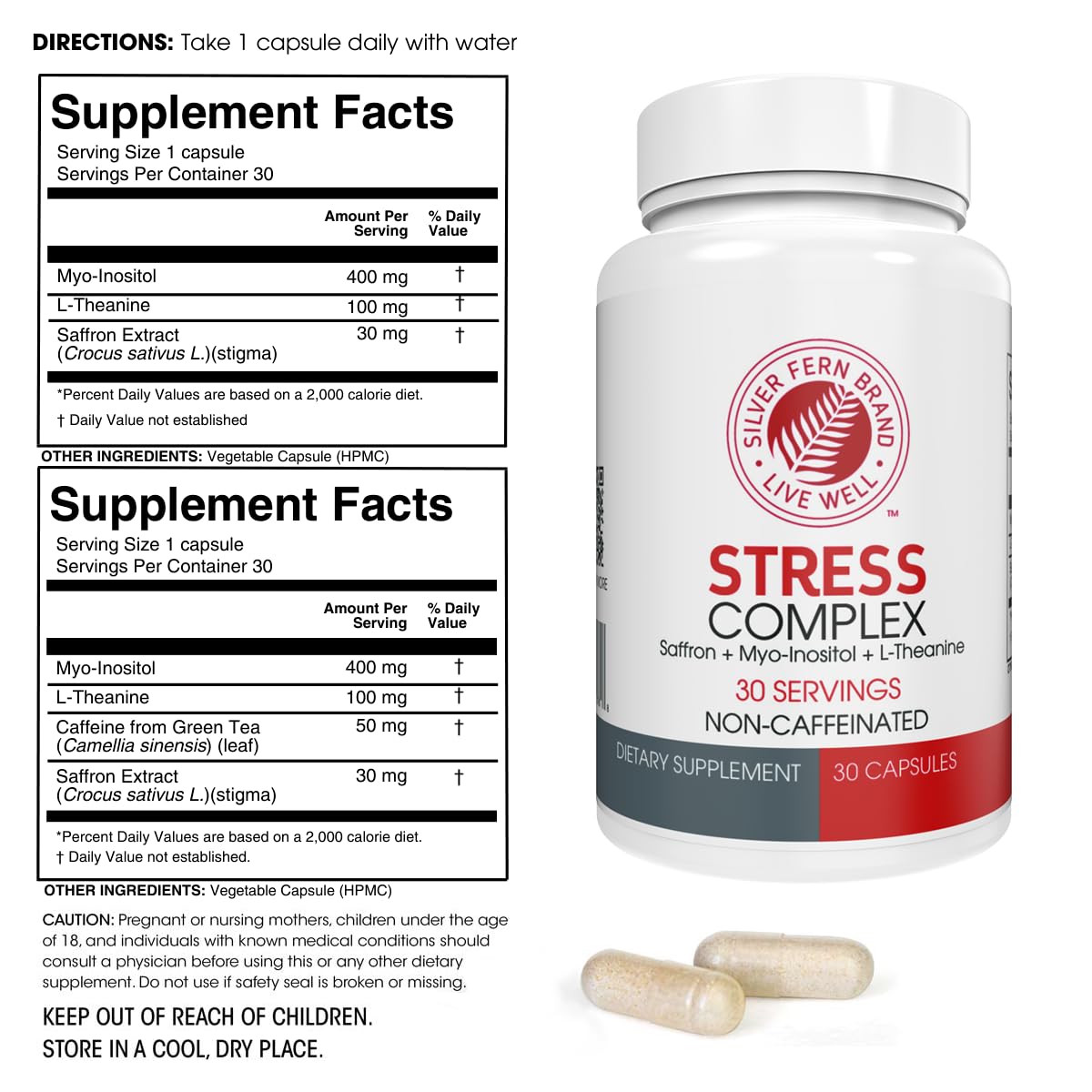 Envase de Silver Fern Stress Complex, cómodo y práctico